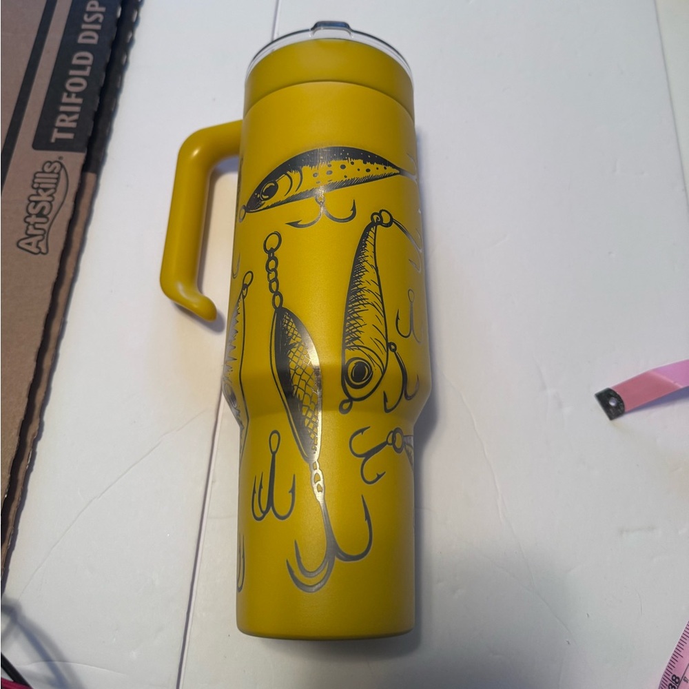Yellow Fishing Lures 40oz Tumbler w/ Handle | Engraved Stainless Steel Insulated - Picture 2 of 5
